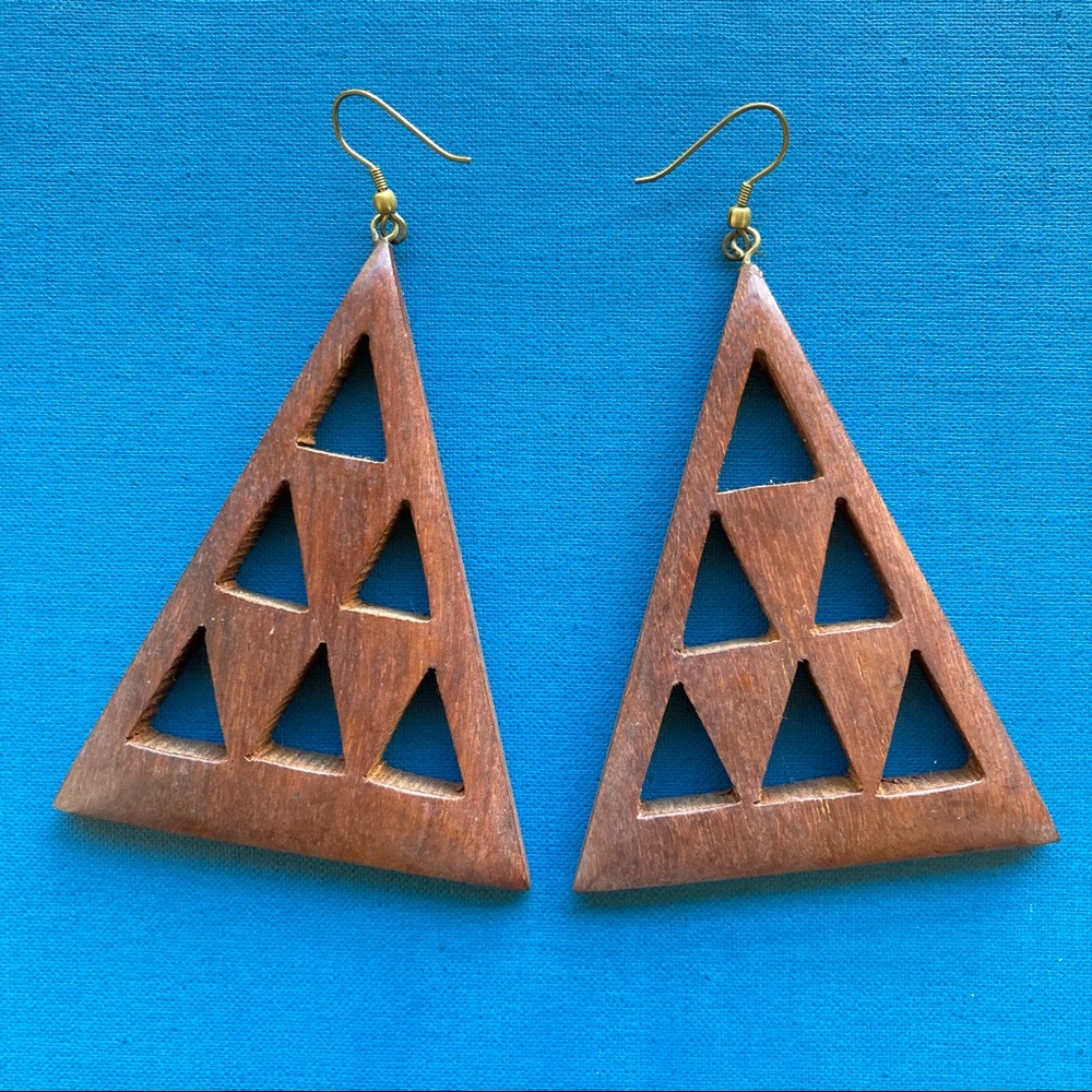 Wooden Pyramid Triangle Earrings
